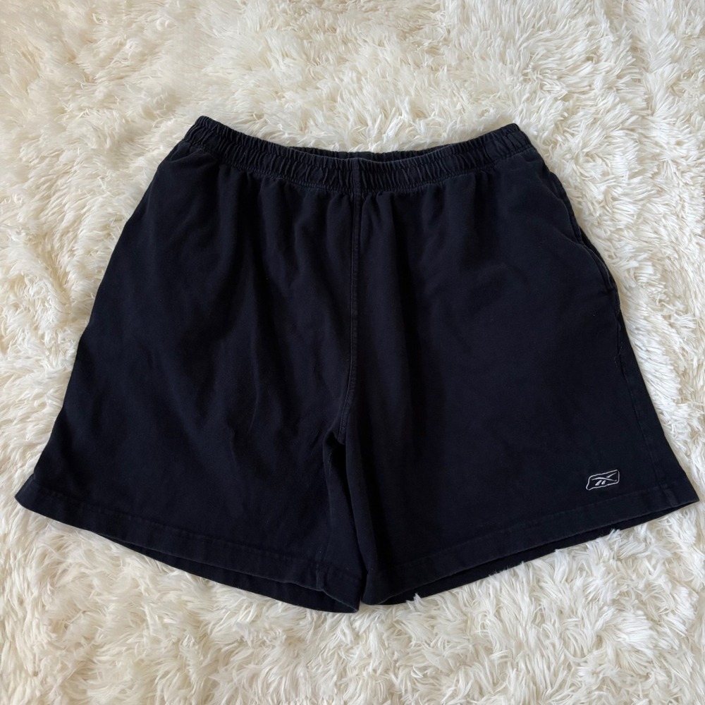 Reebok Mens Athletic Shorts Black Cotton Knit Elastic Waist Pockets Size Medium